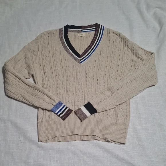 Elan Women's Beige V-Neck Cable Knit Sweater Size L - Picture 4 of 12